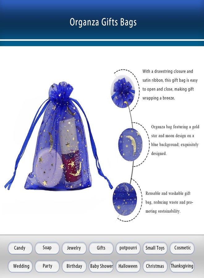 SUNGULF 100Pcs 4x5 Inches Sheer Organza Drawstring Pouches Stars And Moon Wedding Party Favor Jewelry Candy Gift Bags (Blue) - Image 4
